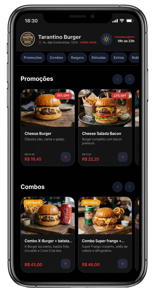Exemplo do Cardápio Digital Delivery na Bio